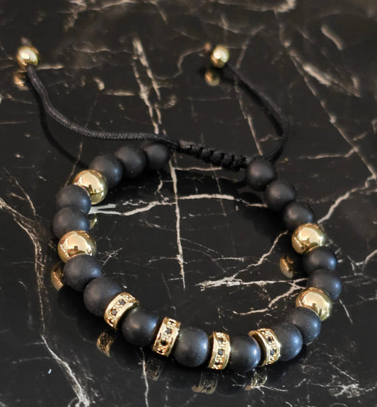 Black and Gold Beaded Mens Bracelet